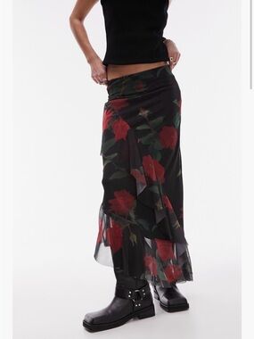 Topshop Ruffle Mesh Midi Skirt